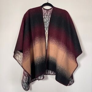 Anthropologie Wintertide Reversible Poncho Wool Wrap Kimono Shawl Boho One Size